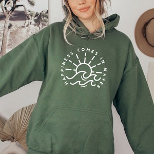 Happiness Comes In Waves Hoodie - Beach Lover Summer Trip