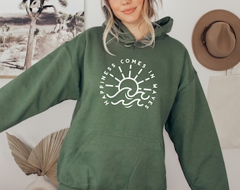 Happiness Comes In Waves Hoodie - Beach Lover Summer Trip