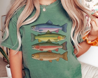 Comfort Colors Trout Shirt: Abstract Rainbow Fish Graphic Tee
