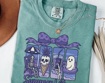 Comfort Colors Summerween Ghost Shirt: Spooky Skeleton Beach Tee