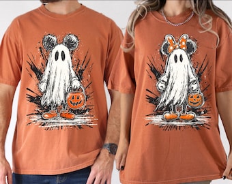Mickey and Minnie Halloween Comfort Colors Shirt: Retro Ghost Couple