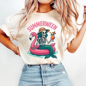 Comfort Colors Summerween Shirt: Mermaid Skeleton Halloween Tee