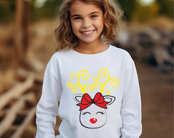 Cute Reindeer Sweatshirt, Christmas Reindeer Sweatshirt, Christmas Gift, Holiday Sweatshirt, Women's Christmas Sweatshirt