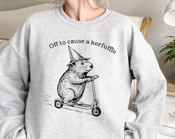 Off To Cause A Kerfuffle Crewneck: Silly Hamster Scooter Pullover