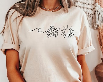 Ocean Turtle Sun Graphic T-Shirt: Summer Beach Tee