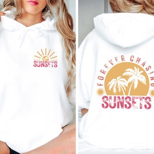 Retro Sunset Hoodie: Beach Vacation Cotton-Blend Sweatshirt