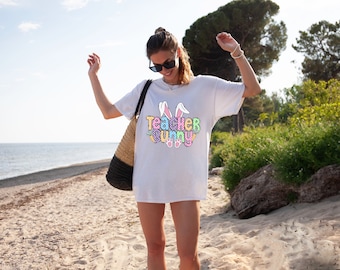 Comfort Colors Easter Teacher T-Shirt: Teacher Bunny Design
