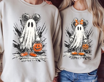 Mickey and Minnie Halloween Couple Sweatshirts, Retro Mickey Minnie Halloween Couple Sweatshirts, Mickey Ghost Sweatshirt, Minnie Ghost