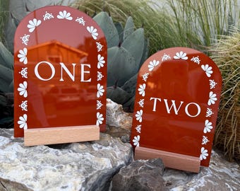 Spanish Terracotta Arch Table Numbers | Mediterranean Wedding Decor | Acrylic Table Numbers - 5x7 inches