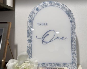 Wedding French Cottage Arch Acrylic Table Numbers with Stand Included 5x7
