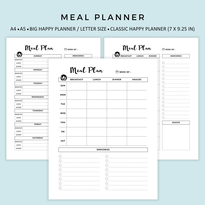 Meal Planner Printable Food Planner Bundle Printable Meal - Etsy