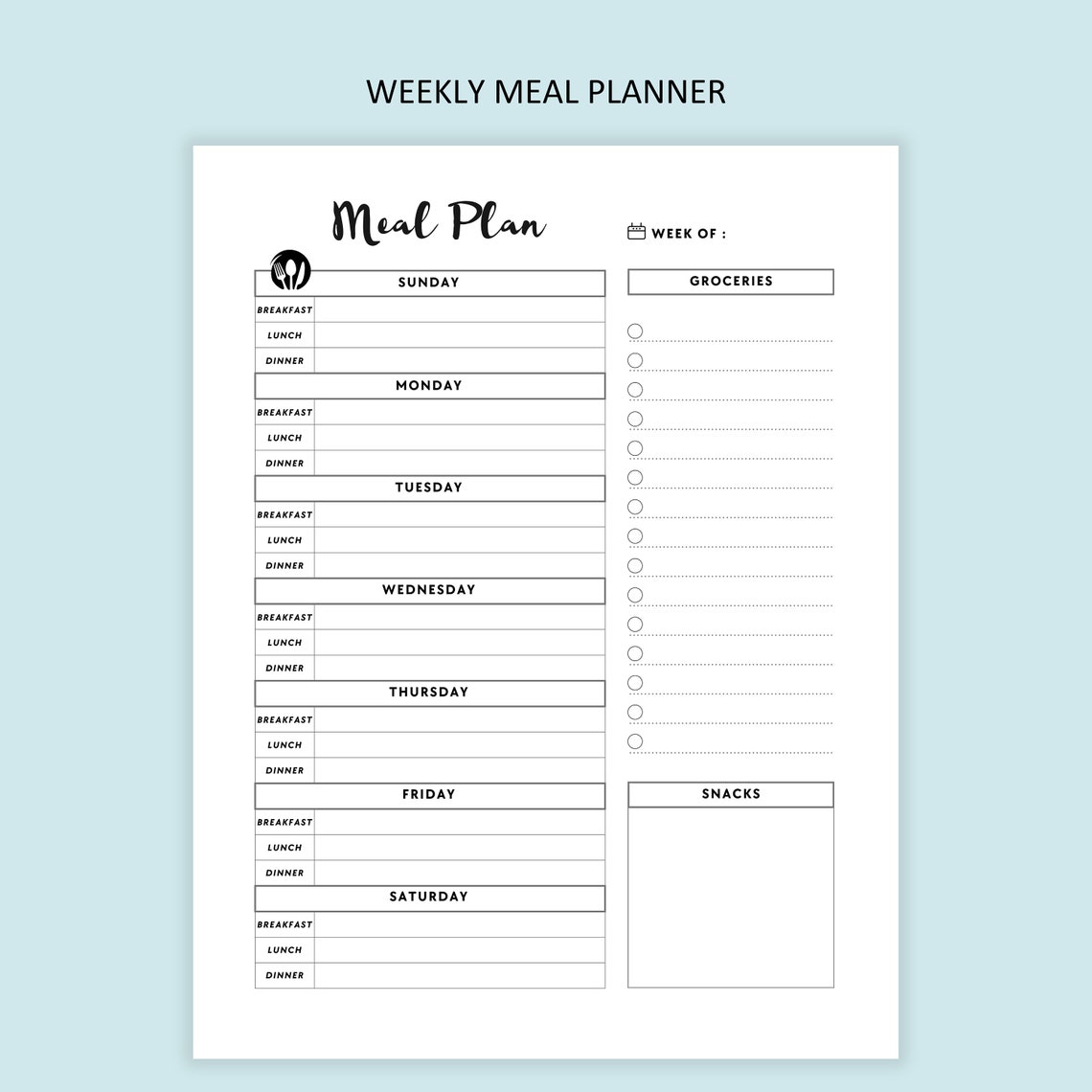 Meal Planner Printable Food Planner Bundle Printable Meal - Etsy