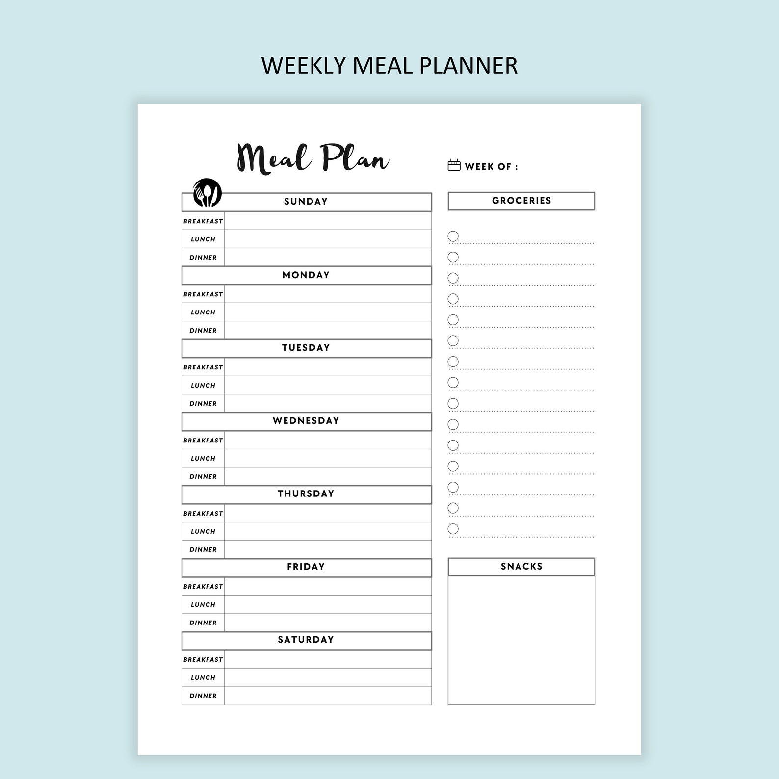 Meal Planner Printable Food Planner Bundle Printable Meal - Etsy