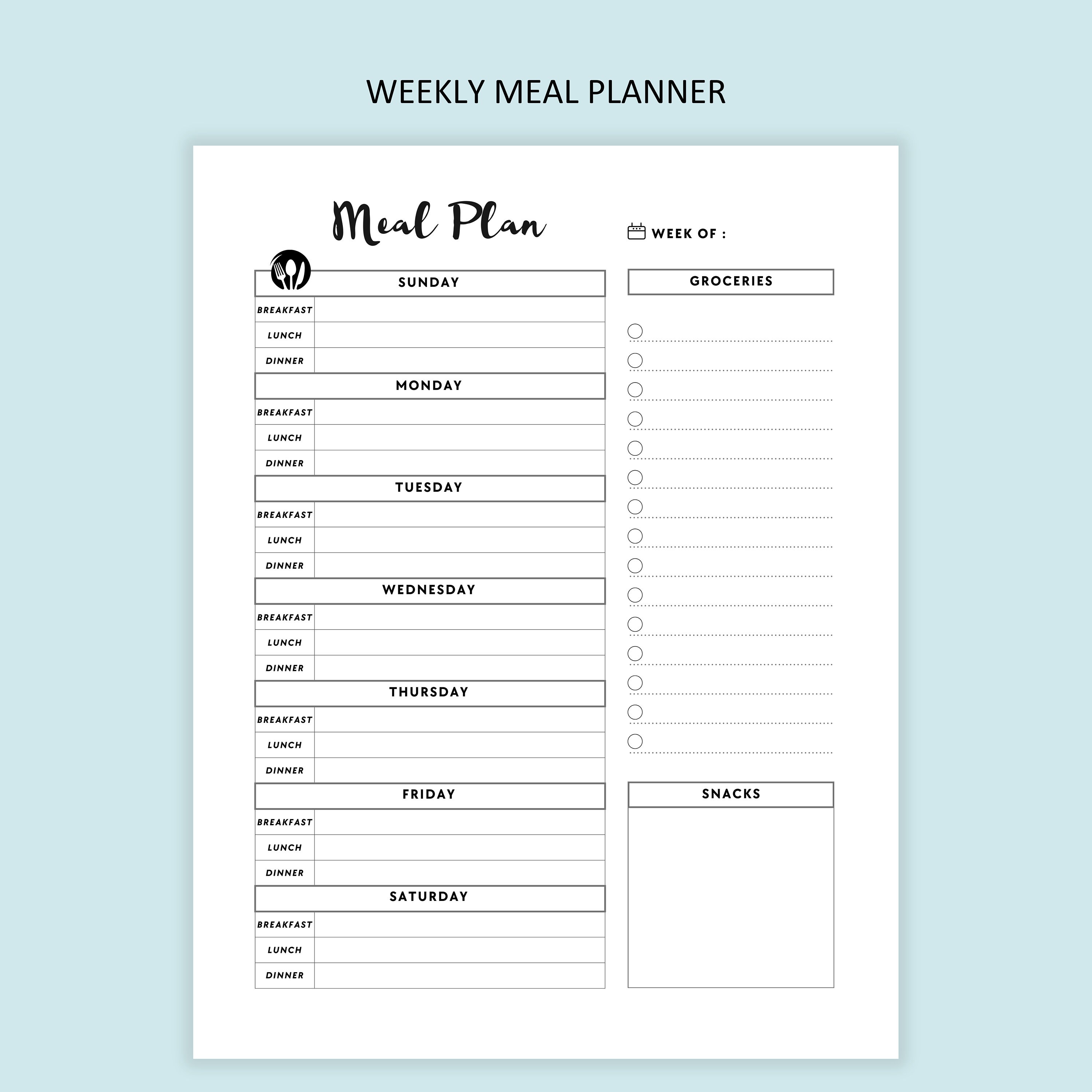 Meal Planner Printable Food Planner Bundle Printable Meal - Etsy