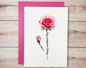 Carte de fête des mères rose aquarelle imprimable | florale de fête des mères | Carte minimale de fête des mères | Téléchargement numérique