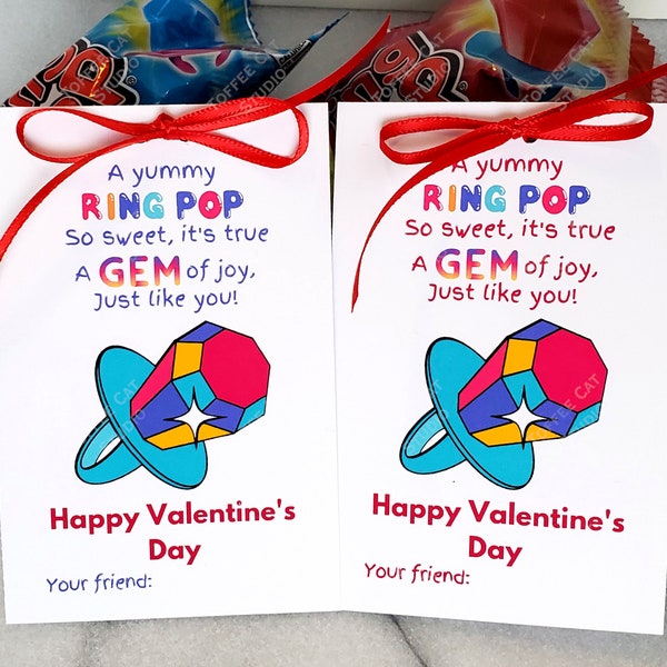 Ring Pop Valentine Printable | Ring Pop Treat Tag | Kids Valentine Cards | Valentine Cards for Kids Printable | Poem Valentine