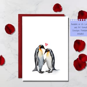 Pinguin Liebe Karte Printable | Pinguin-Valentinstagskarte | Romantische Pinguin Karte | Pinguin-Jubiläumskarte | Pinguin Hochzeitskarte