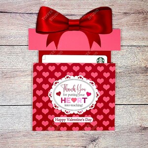Rosa Lehrer Valentinstag Geschenk Kartenhalter Printable | Lehrer Valentine | Digitaler Download