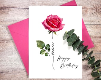 Mom Rose Birthday Card Printable | Watercolor Rose Mother Happy Birthday Card | Mom Happy Birthday Card | Digital Download