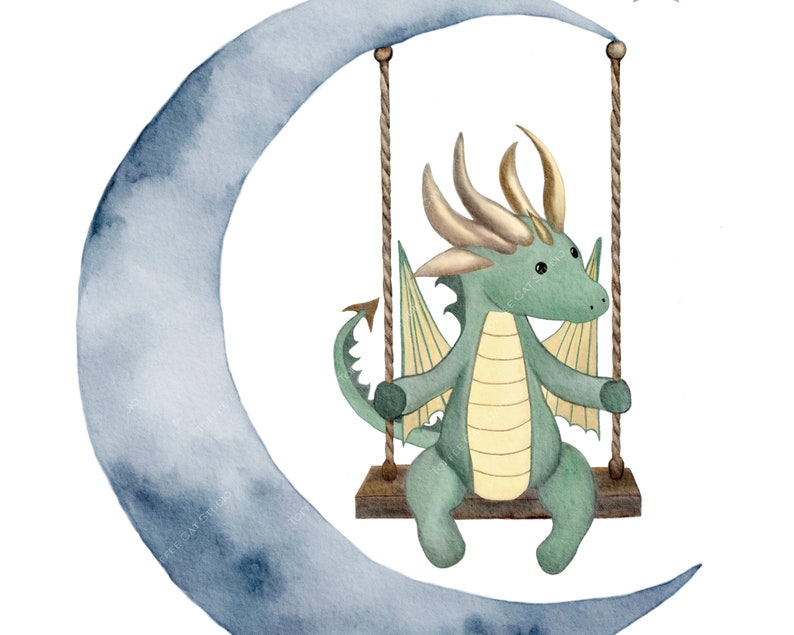 Set of 6 Watercolor Dragon Nursery Wall Art Prints Printables Green and ...