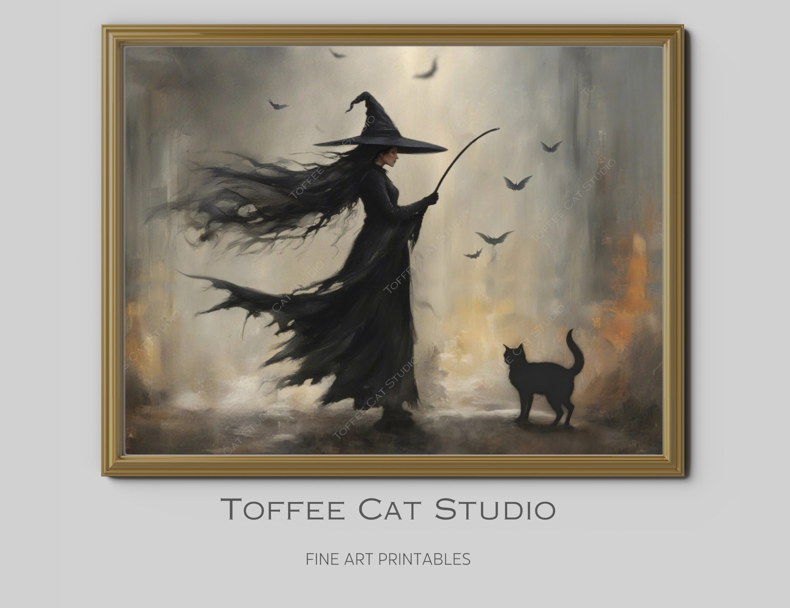 Halloween Witch and Black Cat Printable | Vintage Witch Art Print ...