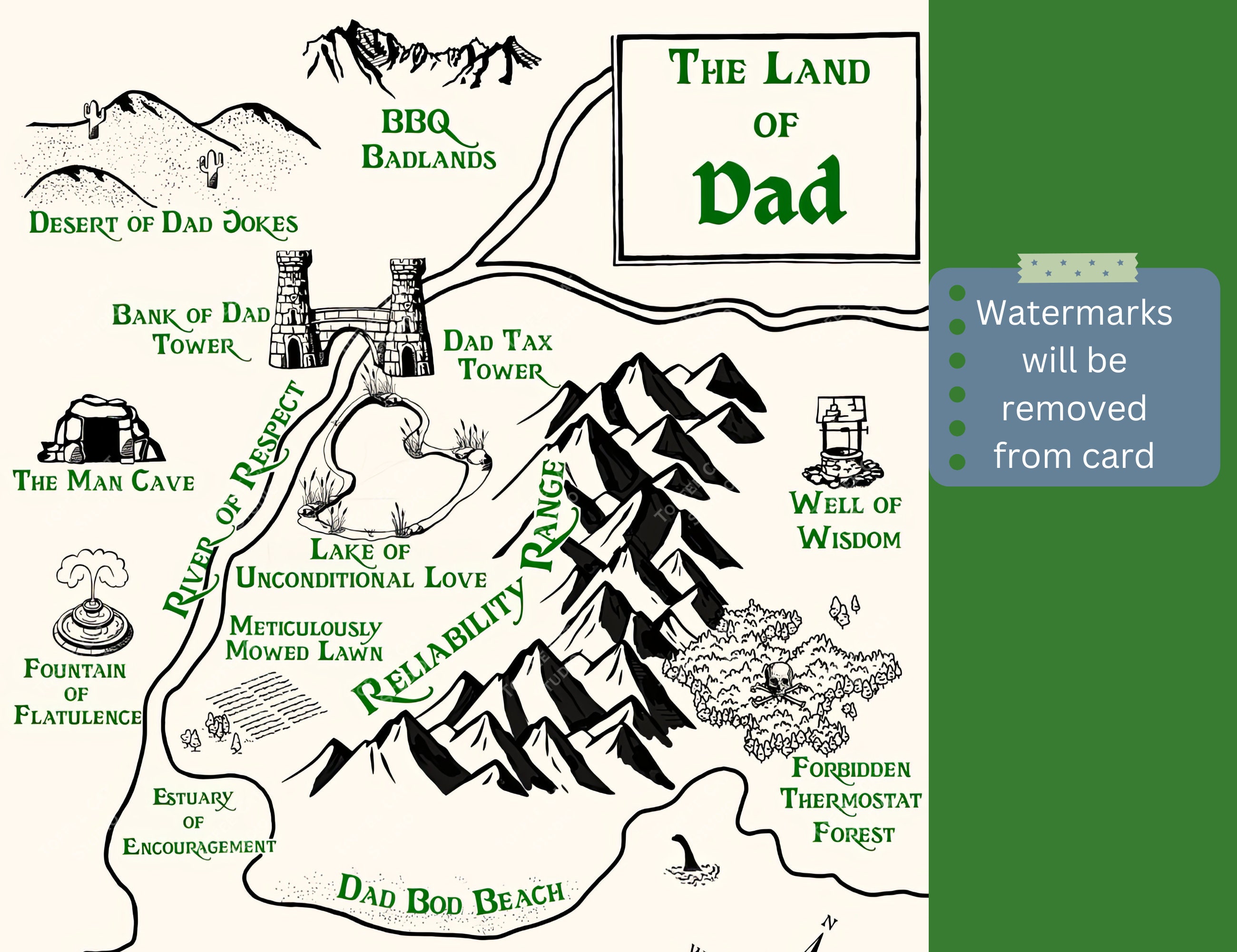 Funny Birthday Father's Day Land of Dad Map Greeting Card Printable ...