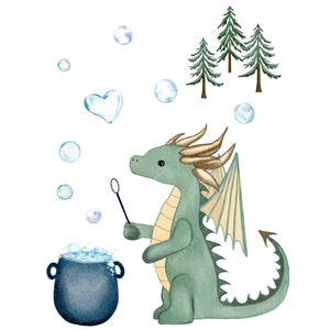 Set of 6 Watercolor Dragon Nursery Wall Art Prints Printables Green and ...