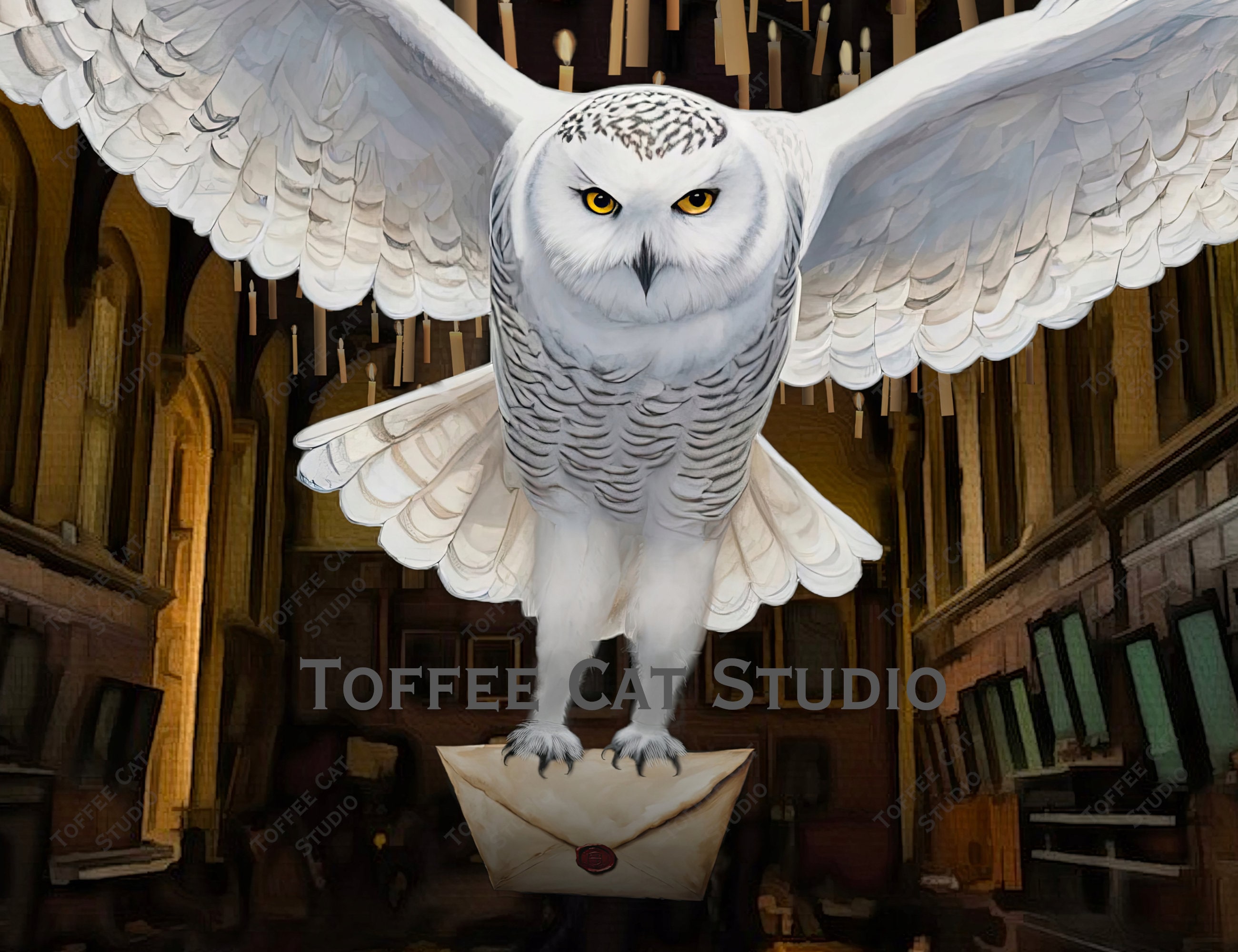 Snowy Owl With Letter in Great Hall Printable | Vintage White Owl With ...