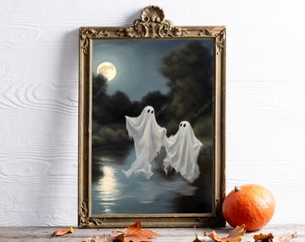 Halloween Ghost Couple Dancing Vintage Printable | Romantic Ghost Couple Art Print | Digital Download