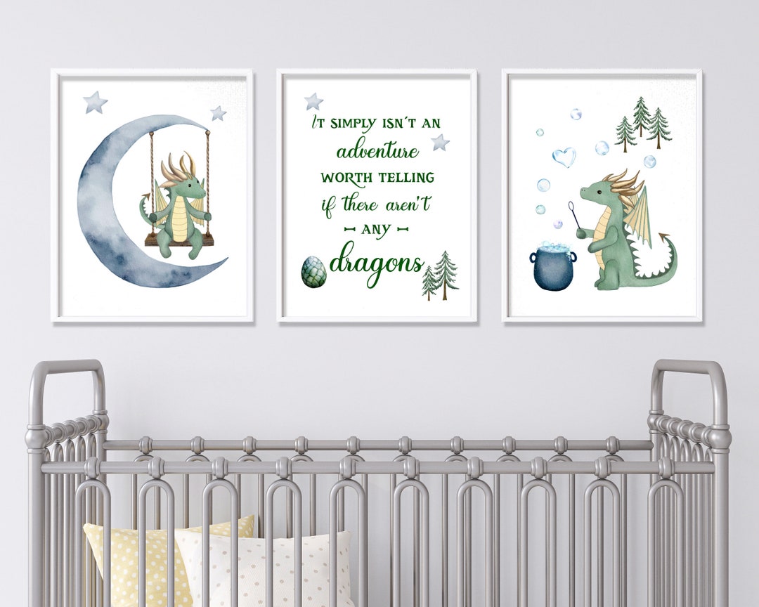 Set of 3 Watercolor Dragon Nursery Wall Art Quote Printables | Baby ...