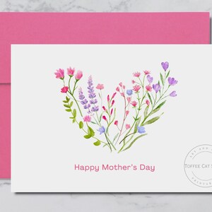 Aquarell Blumenherz Muttertagskarte Printable | Blumen Mutter-Tageskarte | Minimal Mutter-Tages-Karte | Digitaler Download