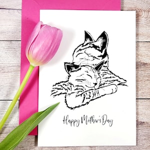Tarjeta del Día de la Madre Mamá Gato y Gatito Imprimible / Tarjeta Feliz del Día de la Madre / Tarjeta del Día de las Madres Descarga Digital / Tarjeta de abrazo de gatos