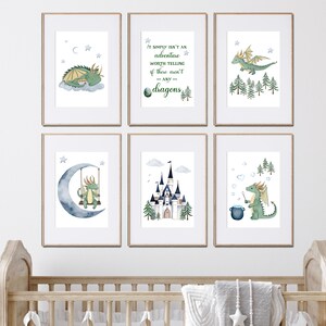 Set of 6 Watercolor Dragon Nursery Wall Art Prints Printables Green and ...