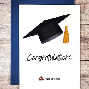 Sh*t Just Got Real Funny Graduación Tarjeta Imprimible / Tarjeta de Graduación Snarky / Felicitaciones Tarjeta de Graduado Descarga Digital