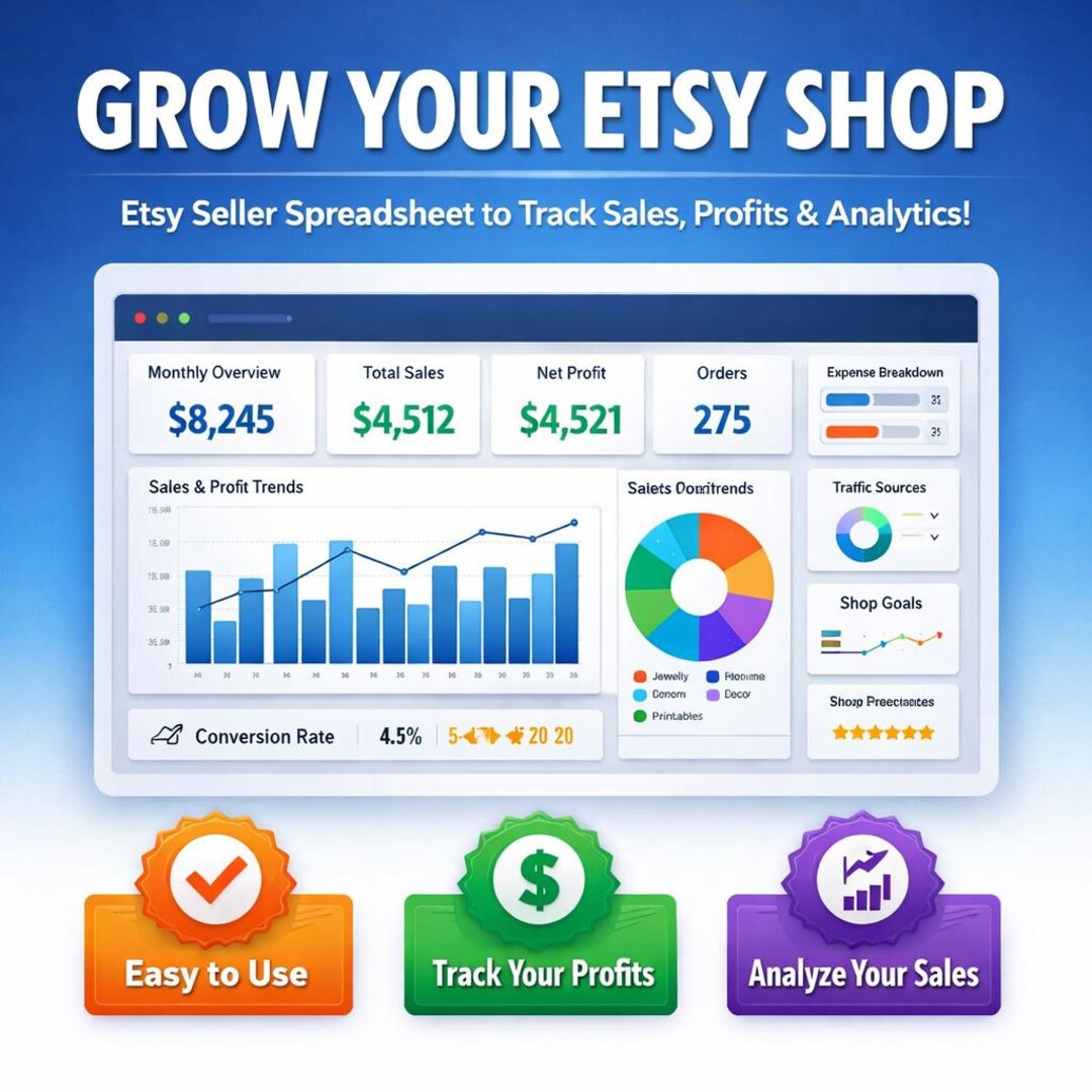 Etsy Seller Spreadsheet | Shop Revenue Analytics Dashboard | Sales ...