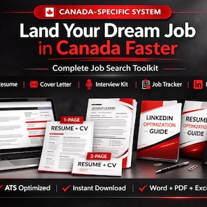Canada Resume Template Bundle | ATS Resume & Cover Letter, Interview Guide, LinkedIn Scripts, Job Tracker | Digital Download |