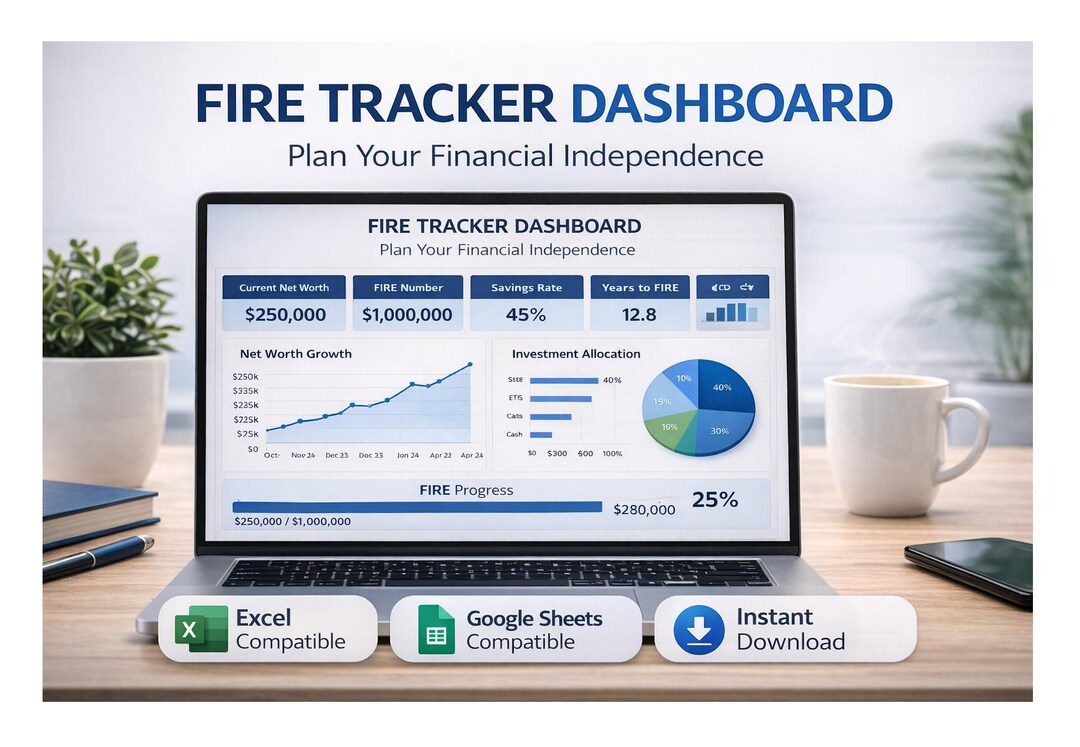 FIRE Tracker Spreadsheet | Financial Independence Dashboard | Net Worth ...