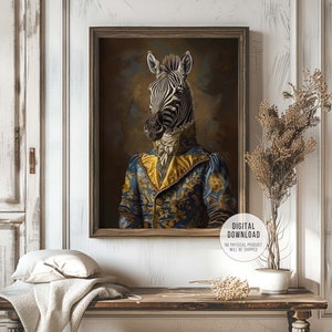 Zebra Vintage Portrait, Renaissance Painting, Animal Head Human Body, Altered Art, Cool Home Decor, Maximalist Wall Art, Instant Download