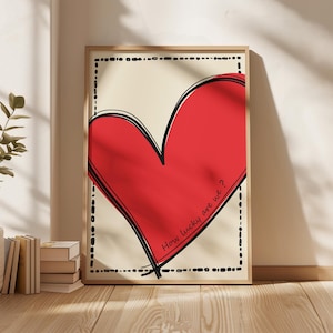 How Lucky Are We Print, Hand Drawn Heart Poster, Trendy Wall Art, Love Abstract Print, Typography Red Print, Quote Poster, Preppy Room Art