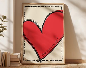 Hand Drawn Heart Poster: Trendy Red Typography Print (Digital Download)