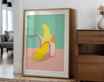 Banana Poster: Pink Psychedelic Kitchen Wall Art (digital Download