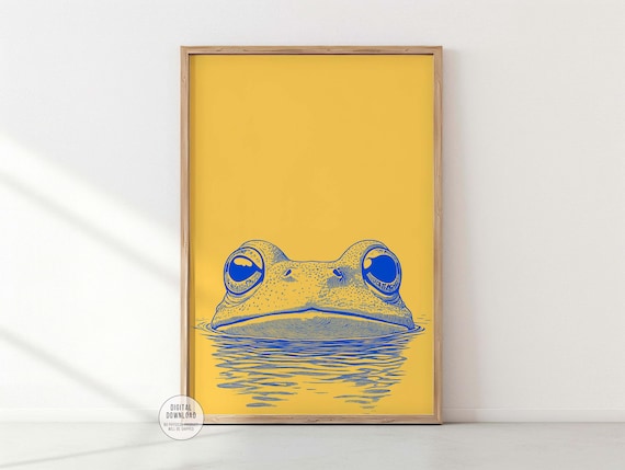 Minimalist Frog Wall Art, Yellow and Blue, Trendy Pop Art (Digital Download)