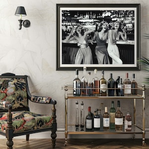 Girls night out print, women drinking at bar photo, alcohol print, feminist poster, club bar decor, bar cart decor, trendy artwork, black and white photography, luxury poster, 1970s aesthetic, old money aesthetic print, digital download.