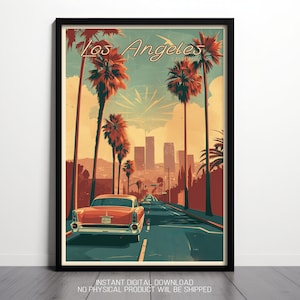Los Angeles Vintage Travel Poster LA Retro Print US Cities Print Home Decor California Wall Art Printable CA Travel Print Digital Download