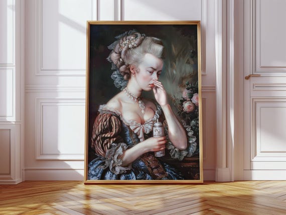 Funny Rococo Woman Portrait Print: Quirky Bathroom Art (Digital Download)