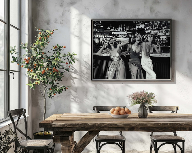 Girls night out print, women drinking at bar photo, alcohol print, feminist poster, club bar decor, bar cart decor, trendy artwork, black and white photography, luxury poster, 1970s aesthetic, old money aesthetic print, digital download.