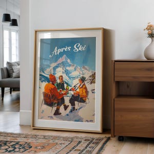 Impressão retrô para après-ski, arte de parede de inverno, pôster de "fora do escritório", decoração de carrinho de bar, presente para esquiador, pintura de esqui, arte de montanha, decoração de estação de esqui