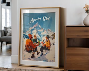 Retro Apres Ski Print, Winter Wall Art, Out of Office Poster, Bar Cart Decor, Skier Gift, Ski Painting, Mountain Art, Ski Resort Decor