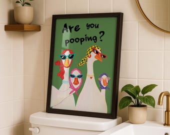 Lustige Gans Kunstdruck, humorvolles Badezimmer Wandbild (digitaler Download)