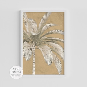 Neutral Palm Tree Wall Art, Coastal House Decor, Beachy Vibes, Palm Leaves Abstract Print, Neutral Tropical Art, Instant Download